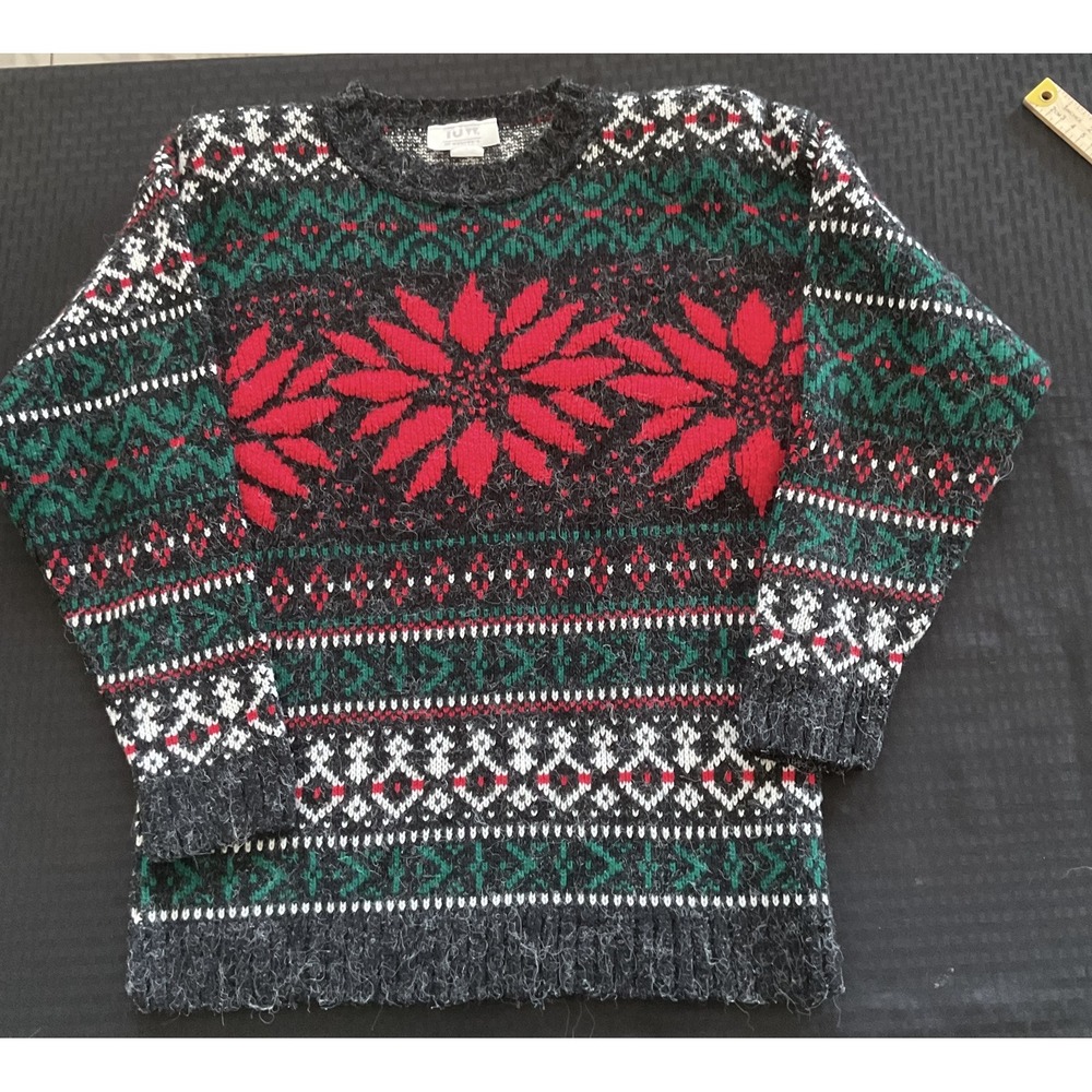 Vintage TJW by Mervyns‎ Sweater Womens Medium Poinsettia Christmas Pullover 90s
